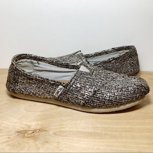 Toms Metallic Silver Knit Slip Ons